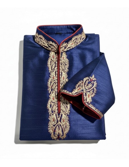 Kurta Homme bleu marine – Tenue Traditionnelle Indienne Élégante - 3