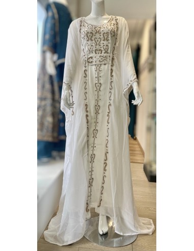 Farasha Dubaï Blanche – Robe et cape Luxe Brodée Perles - 3