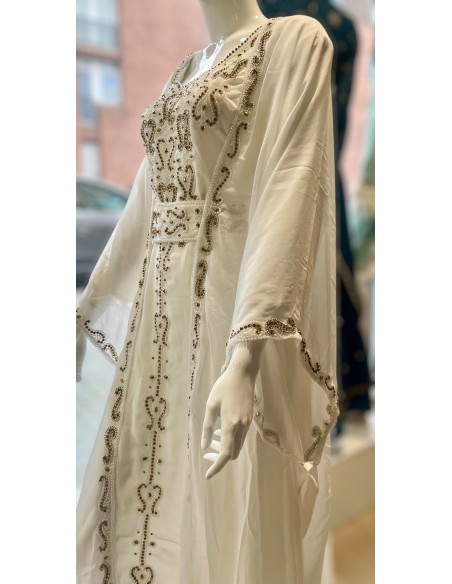 Farasha Dubaï Blanche – Robe et cape Luxe Brodée Perles - 4