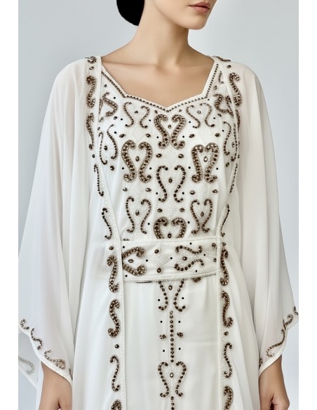 Farasha Dubaï Blanche – Robe et cape Luxe Brodée Perles - 2