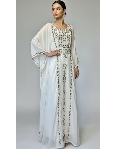 Farasha Dubaï Blanche – Robe et cape Luxe Brodée Perles - 1