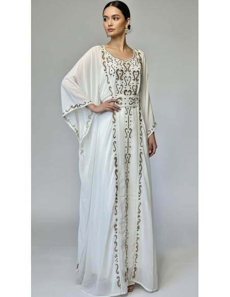 Farasha Dubaï Blanche – Robe et cape Luxe Brodée Perles - 1