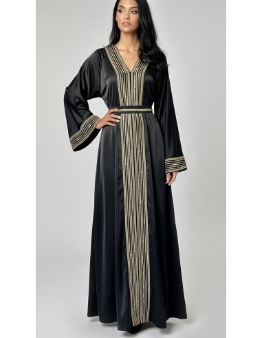 Abaya noire brodée or – Robe Dubaï élégante et moderne - 1
