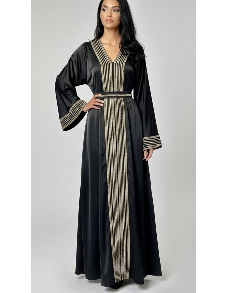 Abaya noire brodée or – Robe Dubaï élégante et moderne - 1
