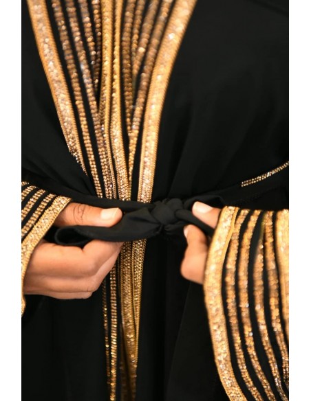 Abaya noire brodée or – Robe Dubaï élégante et moderne - 3