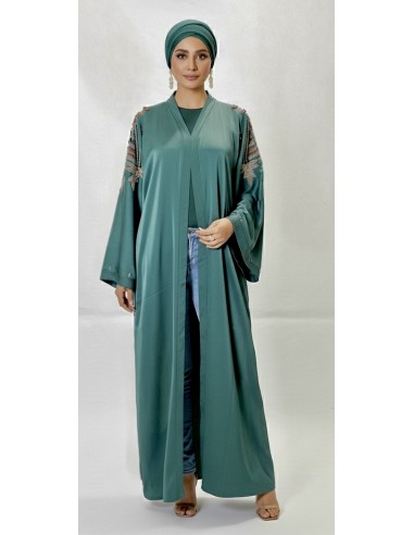 Abaya Kimono Dubai Chic – Broderies Luxe – Vert Émeraude - 1