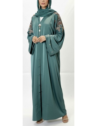Abaya Kimono Dubai Chic – Broderies Luxe – Vert Émeraude - 3