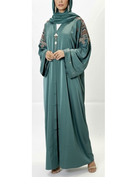 Abaya Kimono Dubai Chic – Broderies Luxe – Vert Émeraude - 3
