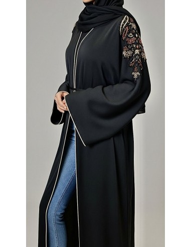 Abaya Kimono Dubai Luxe – Broderies Raffinées – Noir Intense - 1