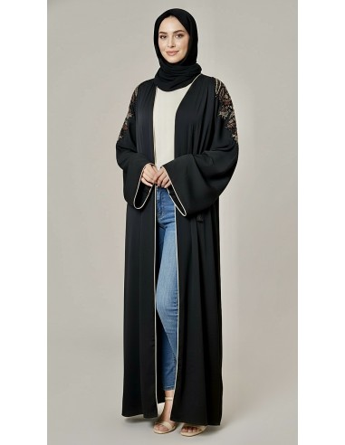 Abaya Kimono Dubai Luxe – Broderies Raffinées – Noir Intense - 2
