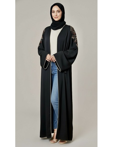 Abaya Kimono Dubai Luxe – Broderies Raffinées – Noir Intense - 2