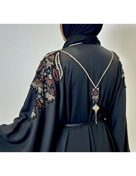 Abaya Kimono Dubai Luxe – Broderies Raffinées – Noir Intense - 3