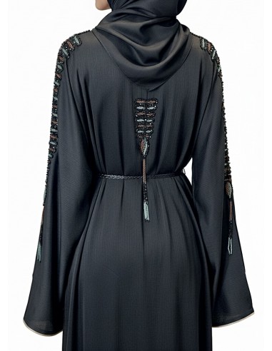 Abaya Kimono Dubai Luxe – Noir Intense – Broderies Élégantes - 4