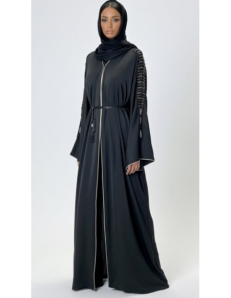 Abaya Kimono Dubai Luxe – Noir Intense – Broderies Élégantes - 2