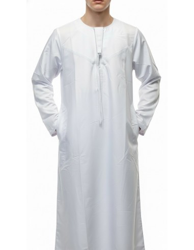 Qamis Homme Blanc Dubai – Thobe Islamique Élégant pour Prière, Ramadan, Eid, Omra & Hajj - 1