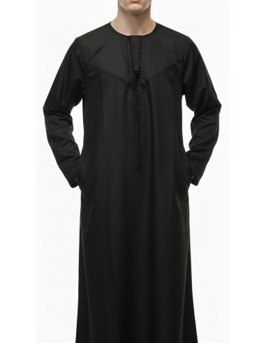Qamis Homme noir Dubai – Thobe Islamique Élégant pour Prière, Ramadan, Eid, Omra & Hajj - 1