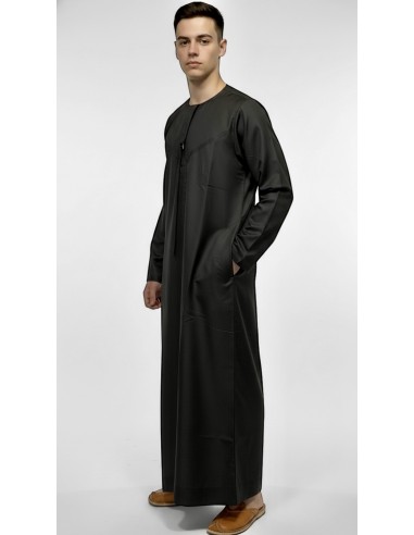 Qamis Homme noir Dubai – Thobe Islamique Élégant pour Prière, Ramadan, Eid, Omra & Hajj - 2