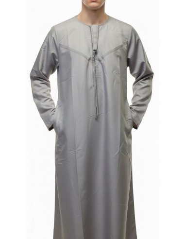 Qamis Homme gris clair Dubai – Thobe Islamique Élégant pour Prière, Ramadan, Eid, Omra & Hajj - 2
