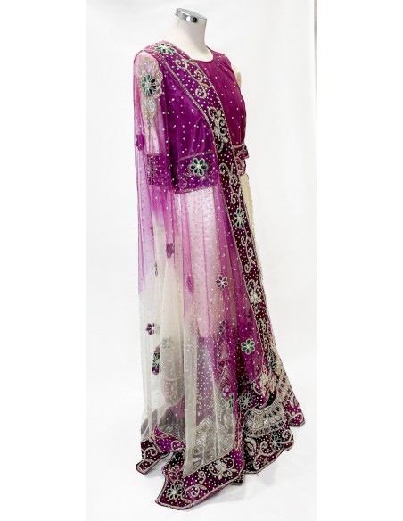 Ensemble indien perlé – Lehenga pakistanais femme avec dupatta | Tenue mariage & cérémonie - 2