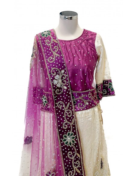 Ensemble indien perlé – Lehenga pakistanais femme avec dupatta | Tenue mariage & cérémonie - 3