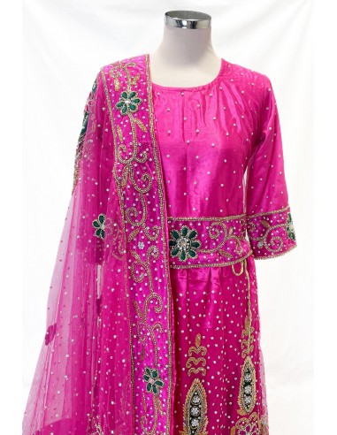 Ensemble indien perlé – Lehenga pakistanais femme rose fushia/Tenue mariage & cérémonie - 2