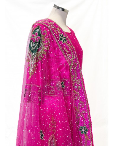 Ensemble indien perlé – Lehenga pakistanais femme rose fushia/Tenue mariage & cérémonie - 3