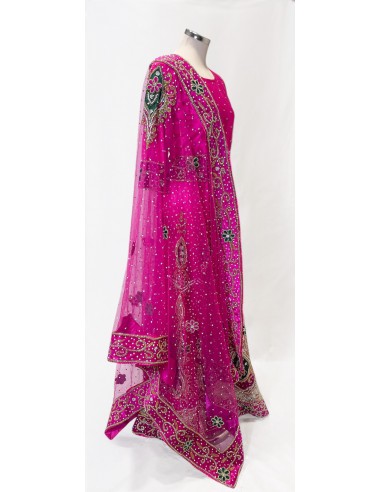 Ensemble indien perlé – Lehenga pakistanais femme rose fushia/Tenue mariage & cérémonie - 4