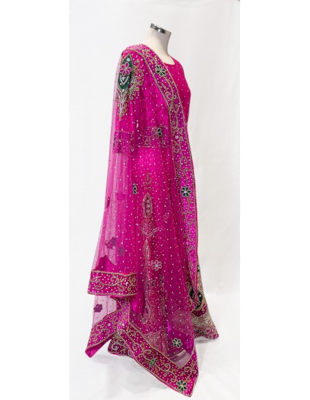 Ensemble indien perlé – Lehenga pakistanais femme rose fushia/Tenue mariage & cérémonie - 4