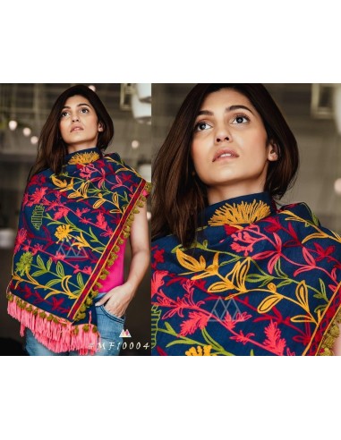 Khadi pashmina foulard indienne ethnique sagra bleu  - 2