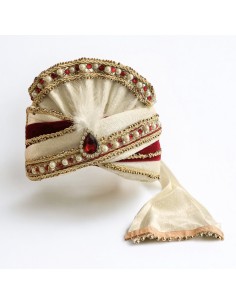 Chapeau traditionnel Pagdi Coiffe blanc cassé/Rouge  - 1