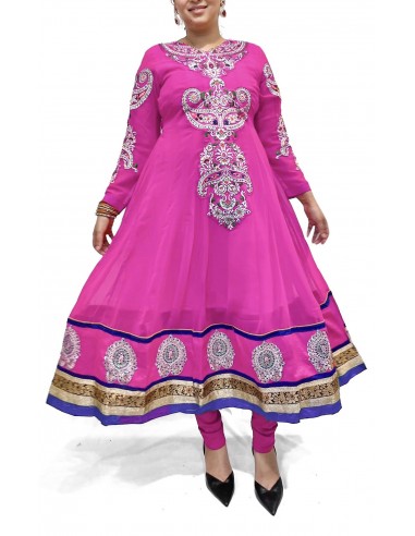 Robe indienne anarkali rose et bleu  - 2
