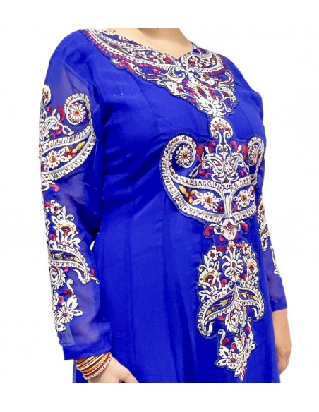 Robe indienne anarkali bleu et rose  - 3