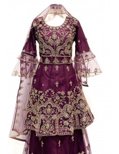 Lehenga choli prune et doré  - 1 2