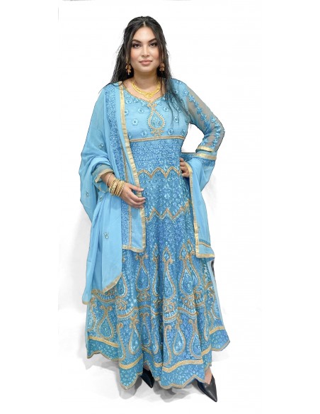 Robe soirée indienne  Bleu ciel  - 1