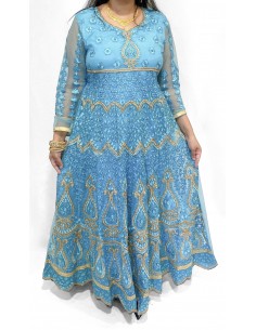Robe soirée indienne  Bleu ciel  - 1 2