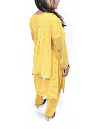 Robe indienne Salwar Kameez perlé jaune et doré  - 3