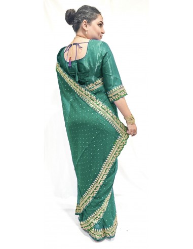 Sari indien Saaniya prêt à porter vert et doré  - 1