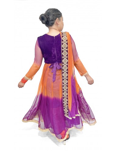 Robe indienne anarkali violet et orange  - 3