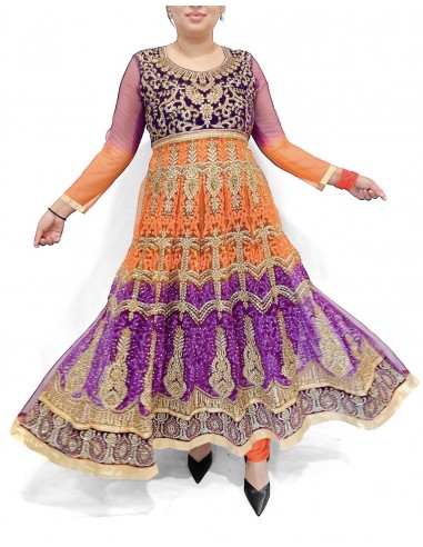 Robe indienne anarkali violet et orange  - 4