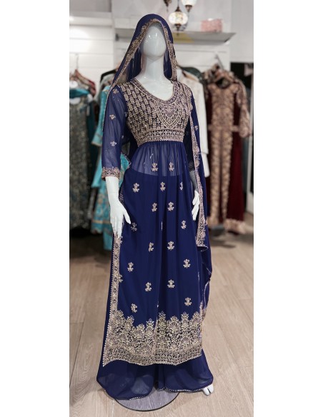 ensemble pakistanais bleu et strass argenté  - 1