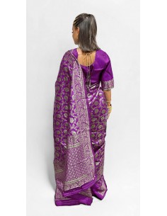 Sari indien prêt a porter aloka soie silk Violet  - 1 2