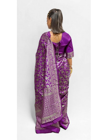 Sari indien prêt a porter aloka soie silk Violet  - 2