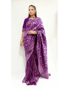 Sari indien prêt a porter aloka soie silk Violet  - 1