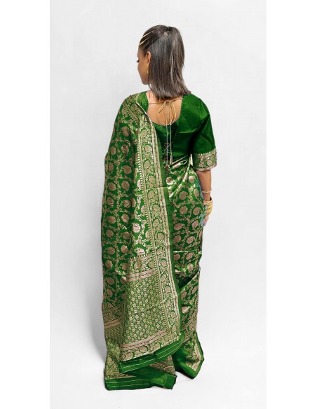 Sari indien prêt a porter aloka soie silk Vert  - 2