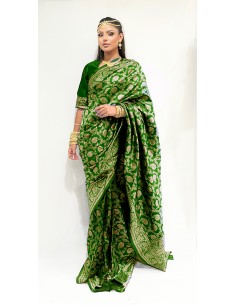 Sari indien prêt a porter aloka soie silk Vert  - 1