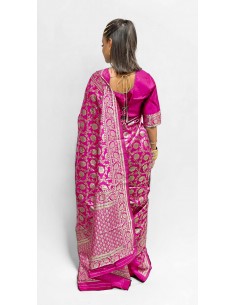 Sari indien prêt a porter aloka soie silk Rose  - 1 2