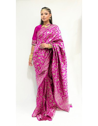 Sari indien prêt a porter aloka soie silk Rose  - 1