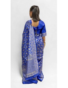 Sari indien prêt a porter aloka soie silk Bleu  - 1 2