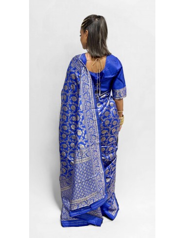 Sari indien prêt a porter aloka soie silk Bleu  - 2