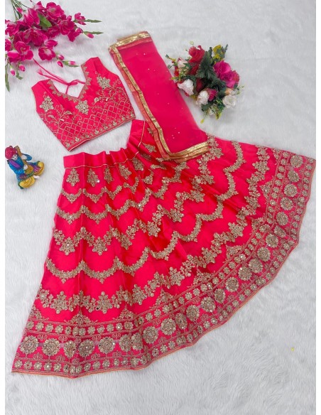 Lehenga choli sari fille enfant Amrita doré Rose clair  - 1